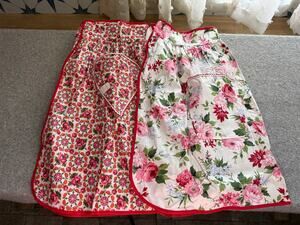Lot of 2 Vintage Deadstock Floral Half Aprons Pink Red Rose Novelty RN 26465